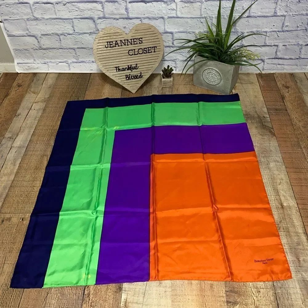 VINTAGE BIANCHINI FERIER PARIS GEOMETRIC ART SILK SCARF COLORBLOCK MULTI